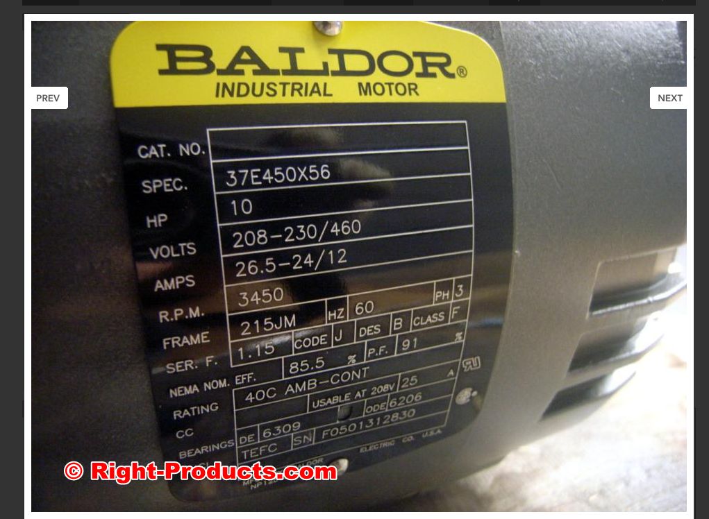 Baldor 10hp 3ph 60 hz AC Motor Volts 208-230/460 3450 Rpm From Right-Products.com